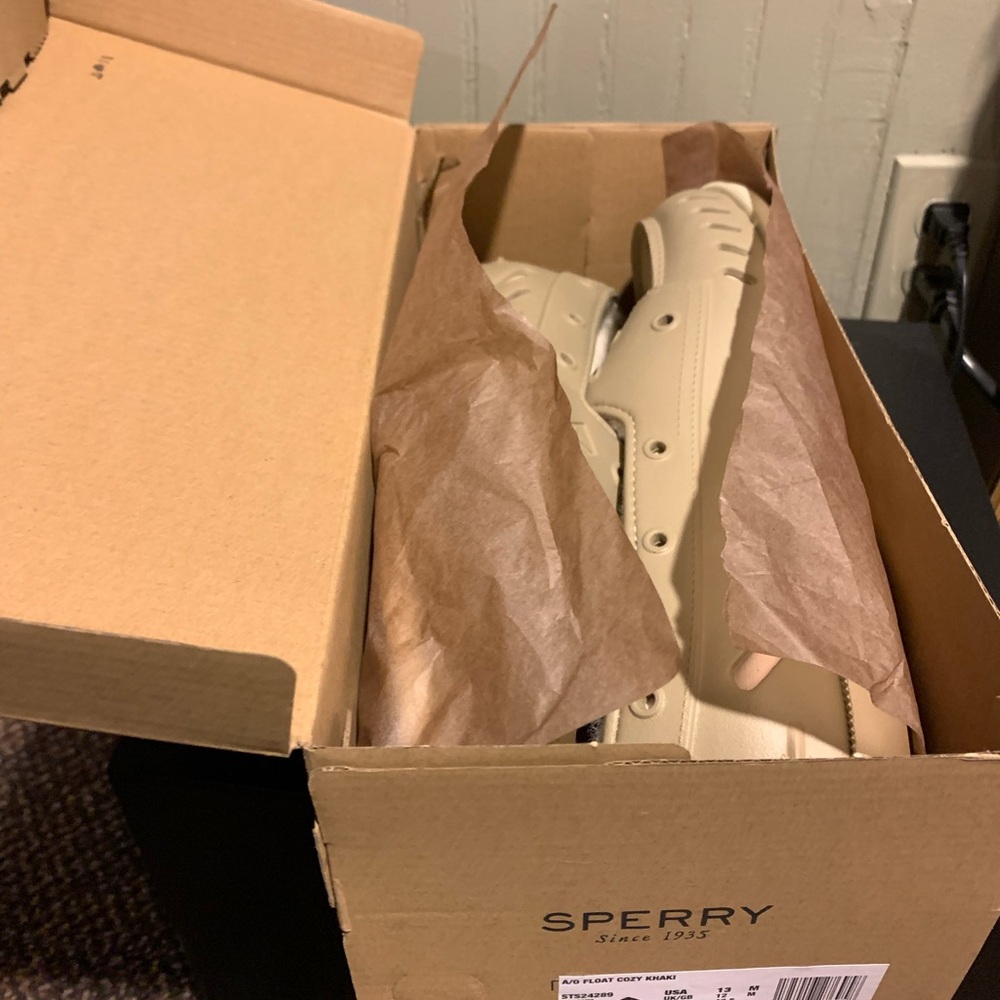 Sperry Men's Boat Shoes Taupe Rubber Faux Fur Lined Indoor Outdoor Size 13 NIB - Picture 2 of 9